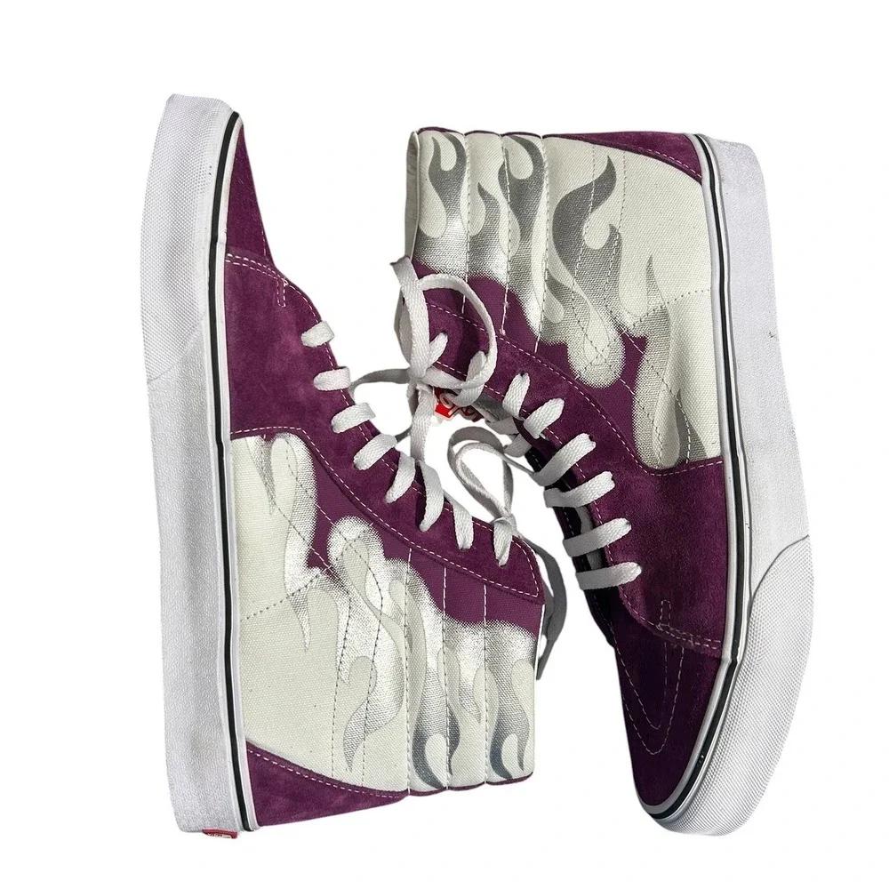 Vans Sk8-Hi Purple White Silver Flame High Top Sneakers Mens 12 Womens 13.5